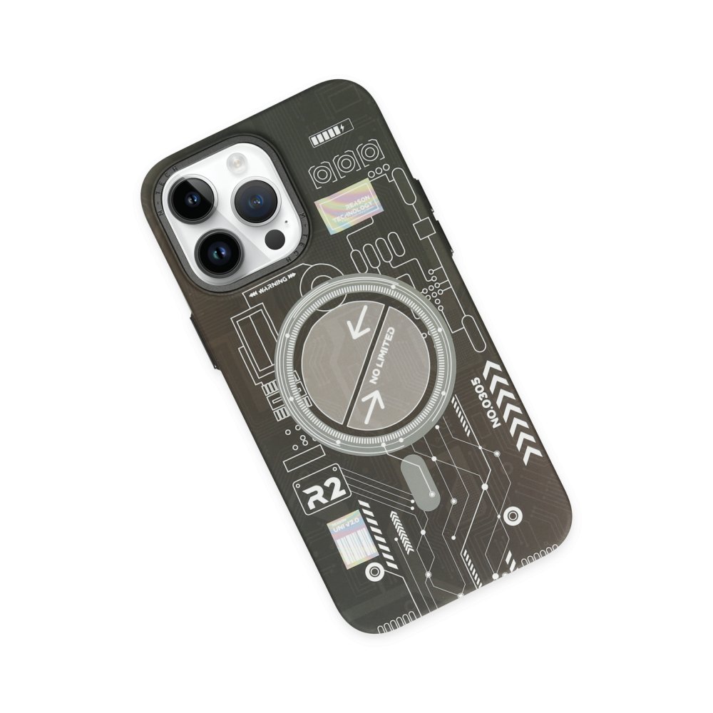 Newface iPhone 14 Pro Kılıf Fosforlu Metal Slim Magneticsafe Kapak - Siyah