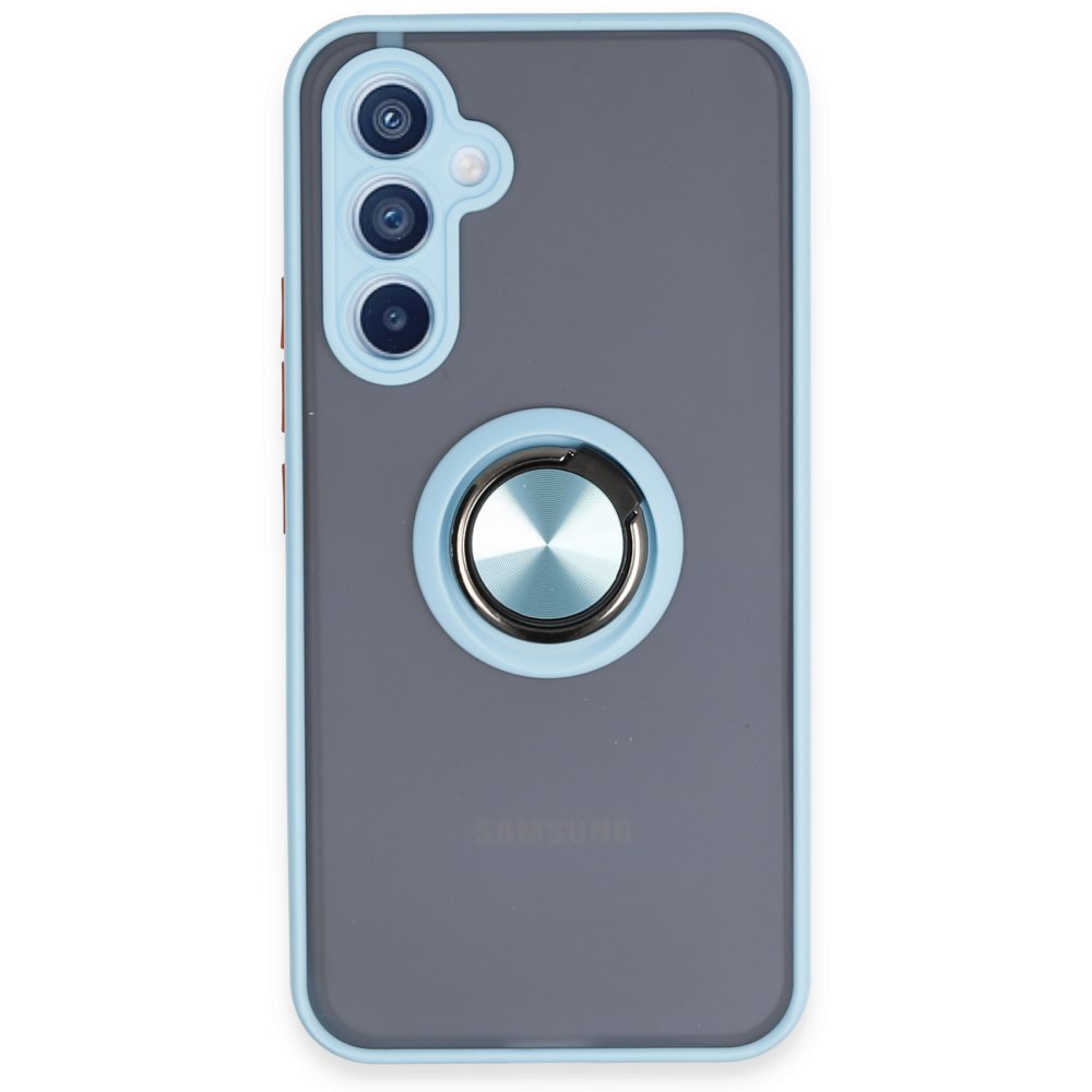 Newface Samsung Galaxy A34 5G Kılıf Montreal Yüzüklü Silikon Kapak - Buz Mavi