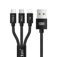 Earldom EC-IMC015 1.2M 3in1 USB to Type-C / Lightning / Micro Hızlı Şarj Kablosu - Siyah