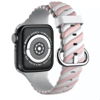 Newface Apple Watch 40mm Çizgili Kordon - Pembe-Beyaz