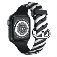 Newface Apple Watch 41mm Çizgili Kordon - Siyah-Beyaz
