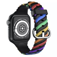 Newface Apple Watch 41mm Çizgili Kordon - Siyah Gökkuşağı