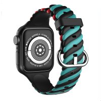 Newface Apple Watch 41mm Çizgili Kordon - Siyah-Kırmızı-Yeşil