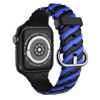 Newface Apple Watch 41mm Çizgili Kordon - Siyah-Mavi