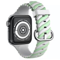 Newface Apple Watch 41mm Çizgili Kordon - Yeşil-Beyaz