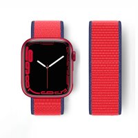 Newface Apple Watch 38mm Hasırlı Cırtcırtlı Kordon - Lacivert-Kırmızı