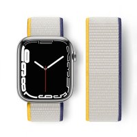 Newface Apple Watch 40mm Hasırlı Cırtcırtlı Kordon - Sarı-Beyaz