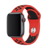 Newface Apple Watch 41mm Spor Delikli Kordon - Kırmızı-Siyah