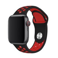 Newface Apple Watch 41mm Spor Delikli Kordon - Siyah-Kırmızı