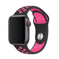 Newface Apple Watch 41mm Spor Delikli Kordon - Siyah-Koyu Pembe
