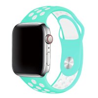 Newface Apple Watch 41mm Spor Delikli Kordon - Turkuaz-Beyaz