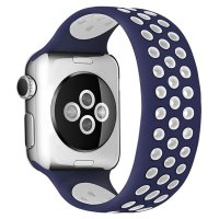 Newface Apple Watch 41mm Ayarlı Delikli Silikon Kordon - Lacivert-Beyaz