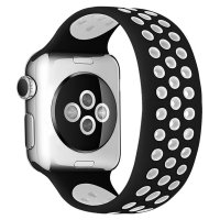 Newface Apple Watch 41mm Ayarlı Delikli Silikon Kordon - Siyah-Beyaz