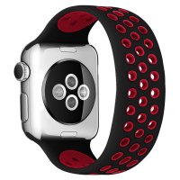 Newface Apple Watch 41mm Ayarlı Delikli Silikon Kordon - Siyah-Kırmızı