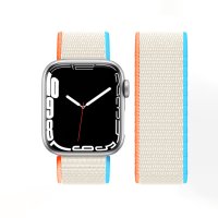 Newface Apple Watch 41mm Hasırlı Cırtcırtlı Kordon - Mavi-Beyaz