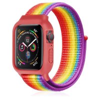 Newface Apple Watch 40mm Hasırlı Cırtcırtlı Kasalı Kordon - Gökkuşağı