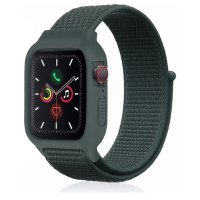 Newface Apple Watch 44mm Hasırlı Cırtcırtlı Kasalı Kordon - Haki Yeşil