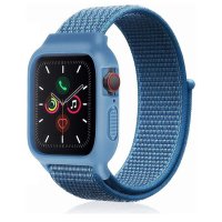 Newface Apple Watch 40mm Hasırlı Cırtcırtlı Kasalı Kordon - Mavi
