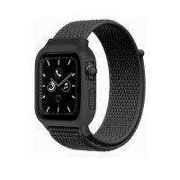 Newface Apple Watch 44mm Hasırlı Cırtcırtlı Kasalı Kordon - Siyah