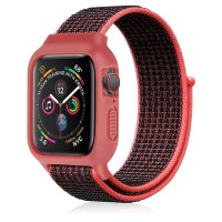 Newface Apple Watch 40mm Hasırlı Cırtcırtlı Kasalı Kordon - Siyah-Pembe