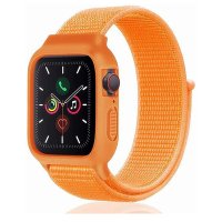 Newface Apple Watch 40mm Hasırlı Cırtcırtlı Kasalı Kordon - Turuncu