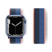 Newface Apple Watch 44mm Hasırlı Cırtcırtlı Kordon - Siyah-Mavi