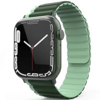 Movenchy Apple Watch 44mm MO-WB1 Çift Renk Mıknatıslı Silikon Kordon - Koyu Yeşil-Açık Yeşil