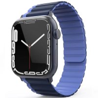 Movenchy Apple Watch 44mm MO-WB1 Çift Renk Mıknatıslı Silikon Kordon - Lacivert-Mavi