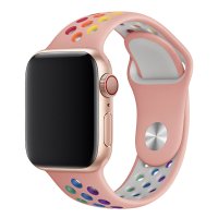 Newface Apple Watch 44mm Spor Delikli Gökkuşağı Kordon - Pembe