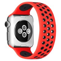 Newface Apple Watch 45mm Ayarlı Delikli Silikon Kordon - Kırmızı-Siyah