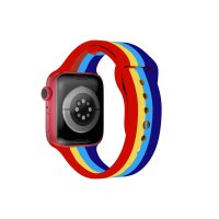 Newface Apple Watch 45mm Gökkuşağı Org Kordon - Kırmızı-Mavi
