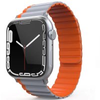 Movenchy Apple Watch 45mm MO-WB1 Çift Renk Mıknatıslı Silikon Kordon - Gri-Turuncu