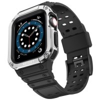 Newface Apple Watch 42mm KR401 Silikon Kordon - Siyah-Gümüş