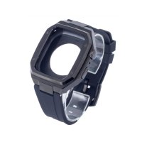 Newface Apple Watch 45mm KR402 Metal Kasa Silikon Kordon - Siyah