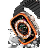 Newface Apple Watch Ultra 49mm Alüminyum Kasa Cam Ekran Koruyucu - Turuncu