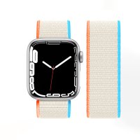 Newface Apple Watch Ultra 49mm Hasırlı Cırtcırtlı Kordon - Mavi-Beyaz