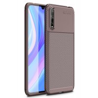 Newface Huawei P Smart S Kılıf Focus Karbon Silikon - Kahverengi