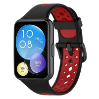 Newface Huawei Watch Fit 2 Spor Delikli Kordon - Siyah-Kırmızı