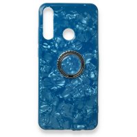Newface Huawei Y6P Kılıf Marble Yüzüklü Silikon - Mavi