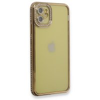 Newface iPhone 11 Kılıf Joke Taşlı Silikon - Gold