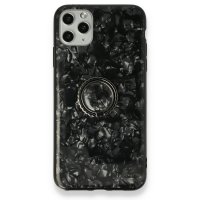 Newface iPhone 11 Pro Kılıf Marble Yüzüklü Silikon - Siyah
