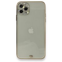 Newface iPhone 11 Pro Max Kılıf Liva Taşlı Silikon - Beyaz