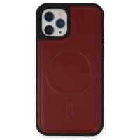 Newface iPhone 11 Pro Max Kılıf Ozzi Magsafe Deri Kapak - Kırmızı