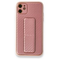 Newface iPhone 12 Kılıf Coco Karbon Standlı Kapak - Pembe