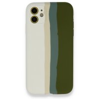 Newface iPhone 12 Kılıf Ebruli Lansman Silikon - Beyaz-Yeşil