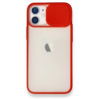 Newface iPhone 12 Mini Kılıf Palm Buzlu Kamera Sürgülü Silikon - Kırmızı
