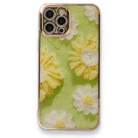 Newface iPhone 12 Pro Kılıf Çiçekli Silikon - Yeşil
