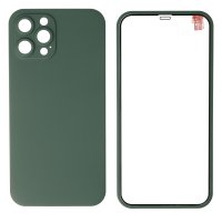 Newface iPhone 12 Pro Max Kılıf 360 Mat Full Body Silikon Kapak - Koyu Yeşil