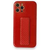 Newface iPhone 12 Pro Max Kılıf Coco Karbon Standlı Kapak - Kırmızı