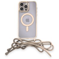 Newface iPhone 12 Pro Max Kılıf Divo Lazer Askılı Magsafe Kapak - Gold